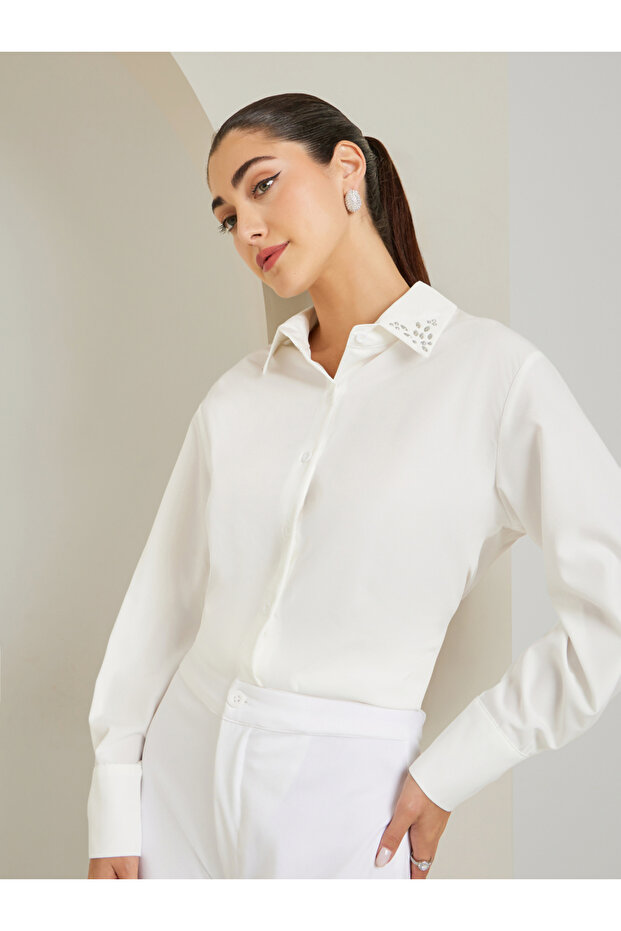 White Rhinestone-Embellished Shirt