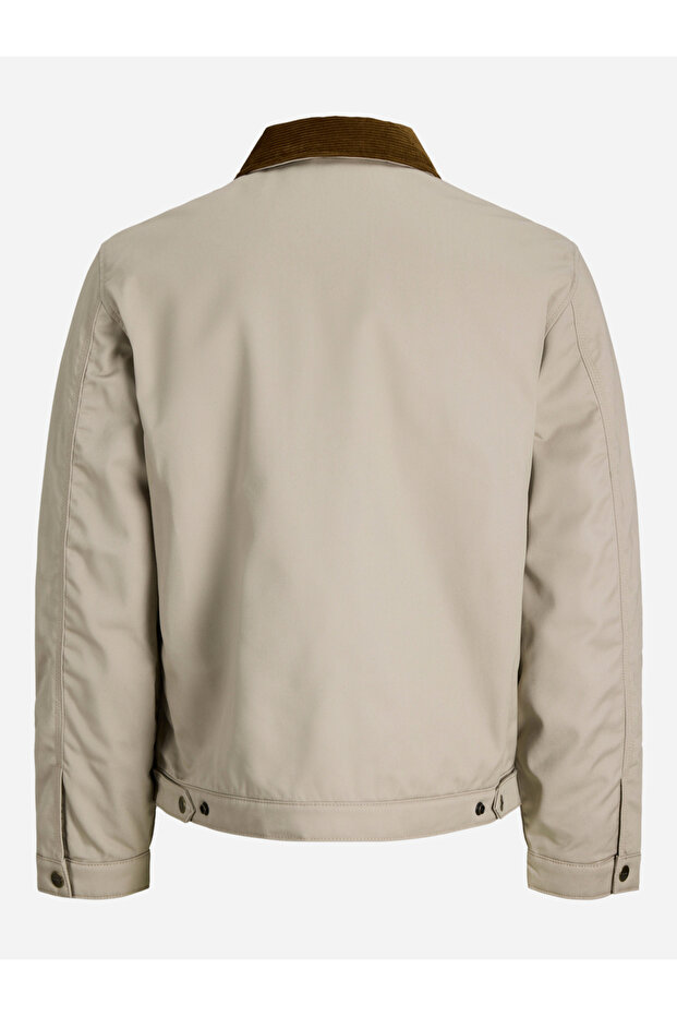 Beige Solid Zip-Up Worker Jacket - 2