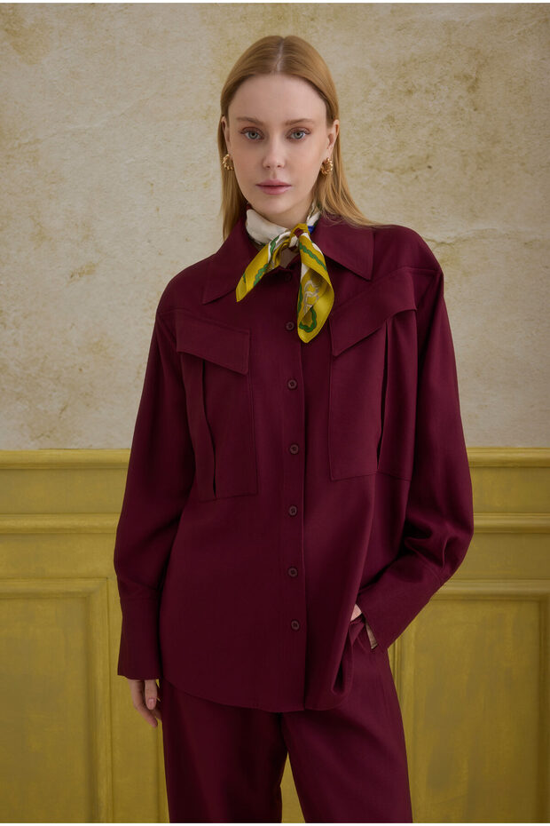 Modern Cep Detaylı Gömlek Bordo - 1