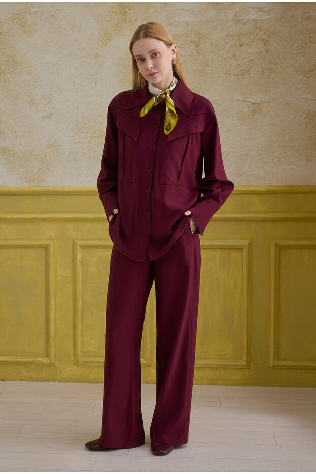 Modern Cep Detaylı Gömlek Bordo - 2