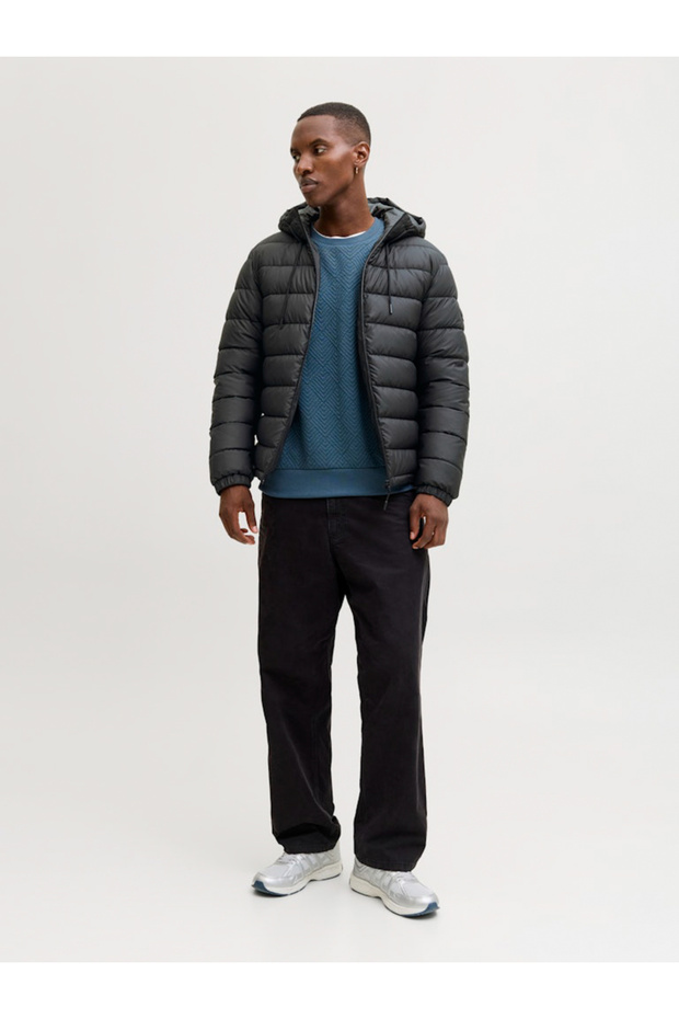 جاكيت مبطن أسود سادة بسحاب - 5