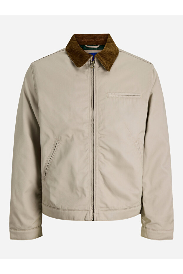 Beige Solid Zip-Up Worker Jacket - 1