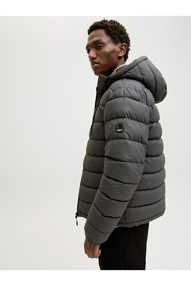 جاكيت مبطن أمامي بلون رمادي داكن سادة - 5