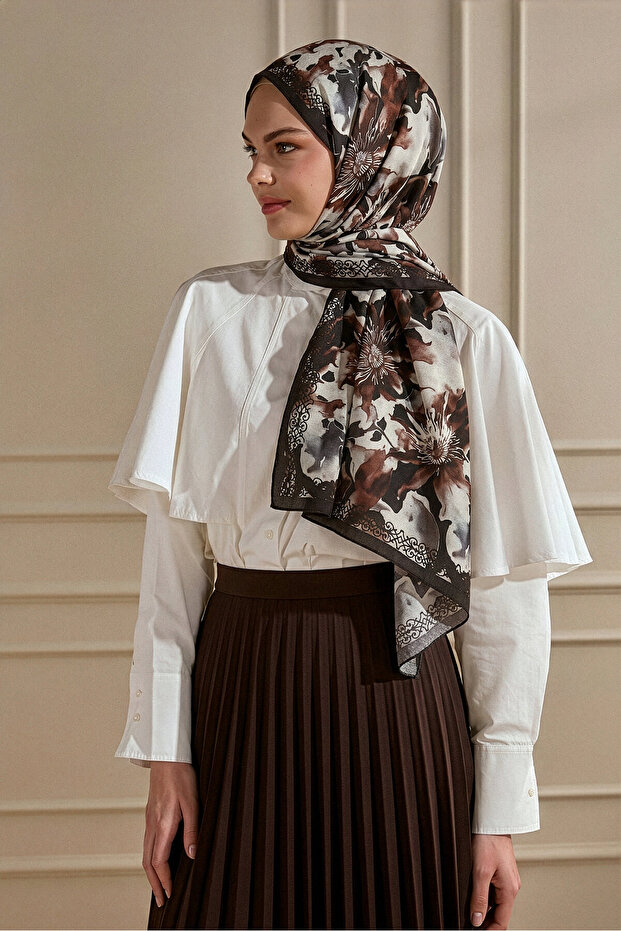 Coffee Tomurcuk Patterned Organic Shawl