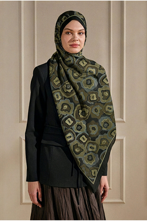 Black Brown Pattern Patterned Organic Shawl - 1