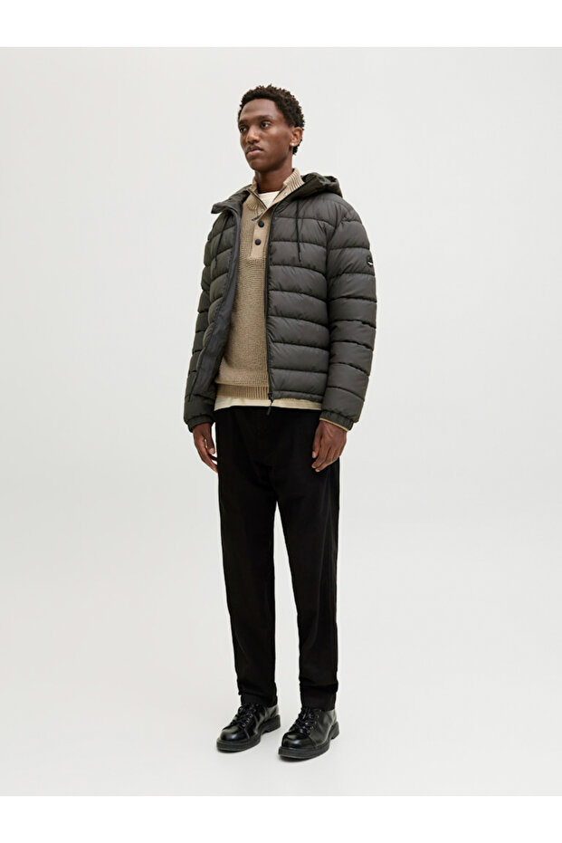 جاكيت مبطن أمامي بلون رمادي داكن سادة - 3