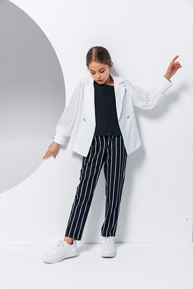 Girl's Striped Black Pants
