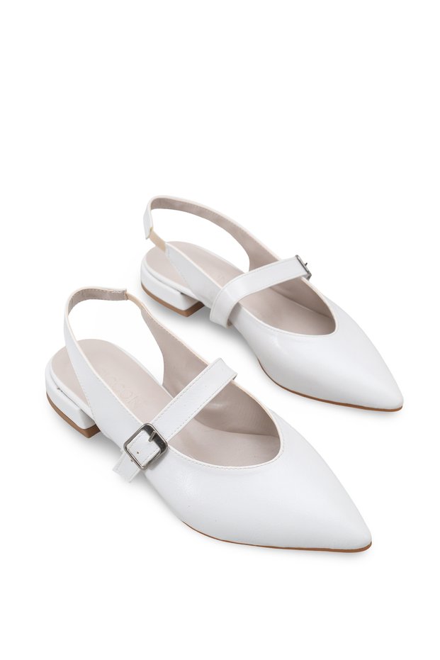 Vela Lia Women's Pointed Toe Open Back Heeled Shoes 0012505 White Rustic