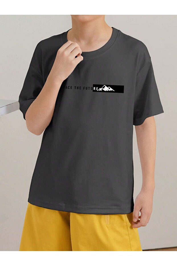 Boy's Future Printed Oversized Comfortable Daily Use Combed Cotton T-Shirt