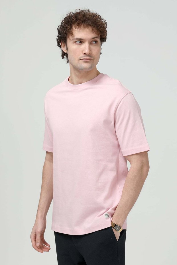 Men's Crew Neck Basic 100% Cotton T-Shirt Pink - 26Y 5446