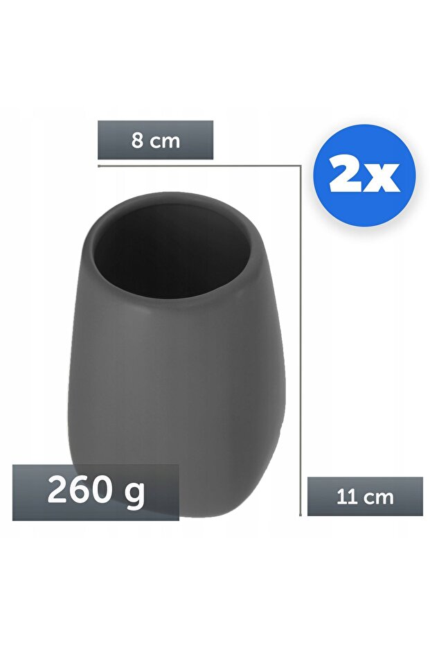 Bathroom Toothbrush Cup Toothpaste Ceramic Container Gray 2x - 3