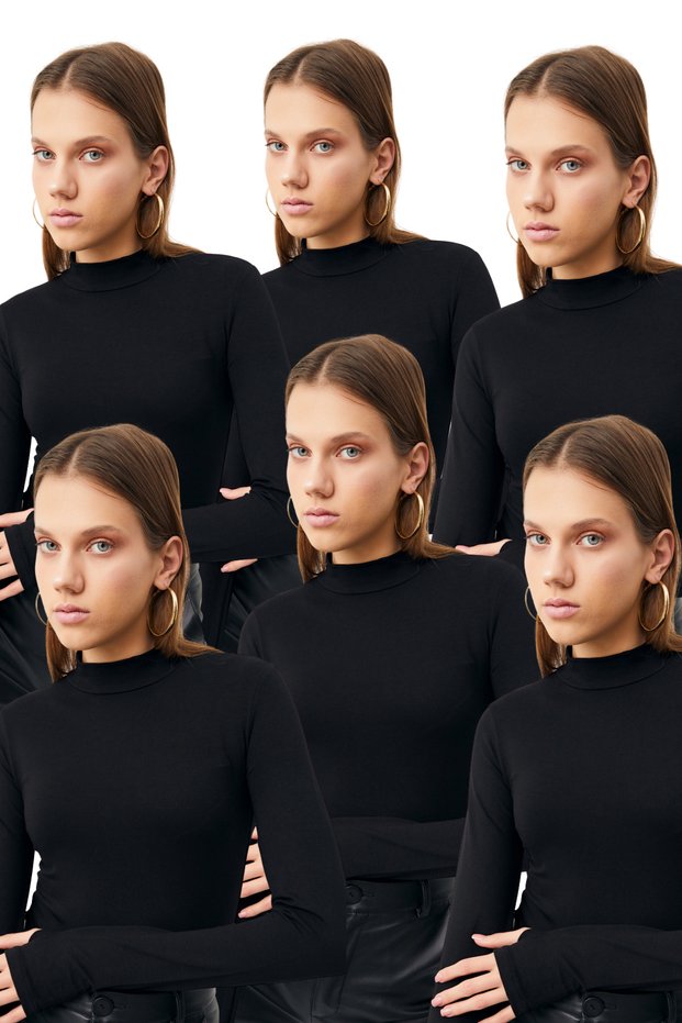 Women's 6-Piece Black Finger Detailed Bodysuit