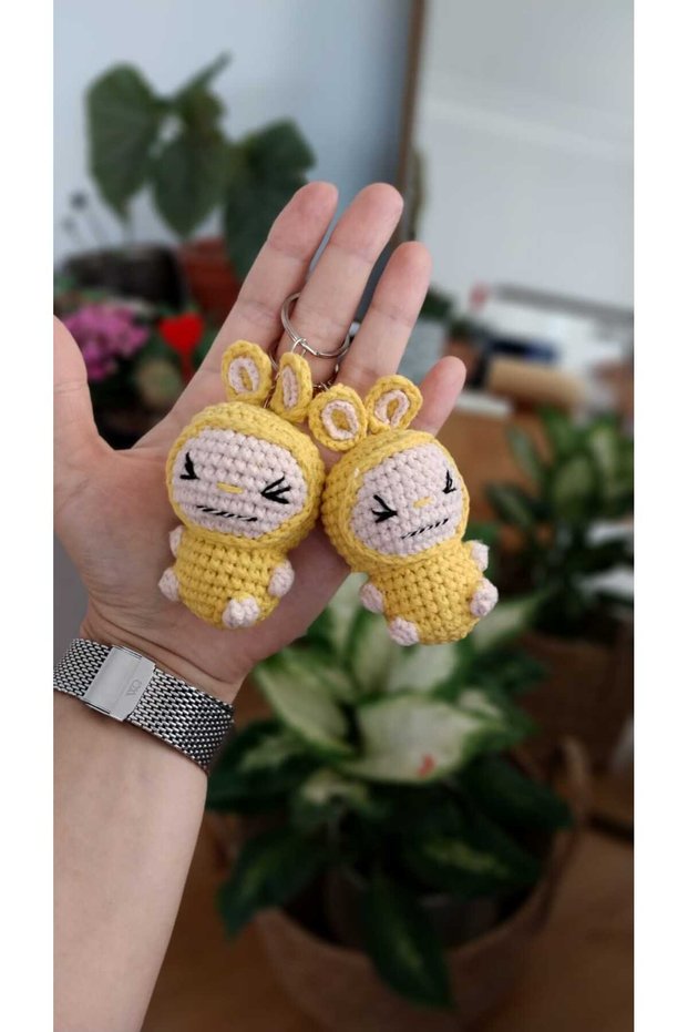 Amigurumi Labubu Character Hand-Knitted Keychain Bell Bag for Young Children (Price Per Piece)