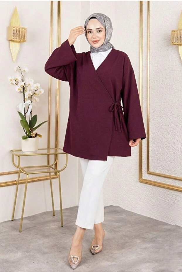 Side Tie Atlas Tunic-Burgundy