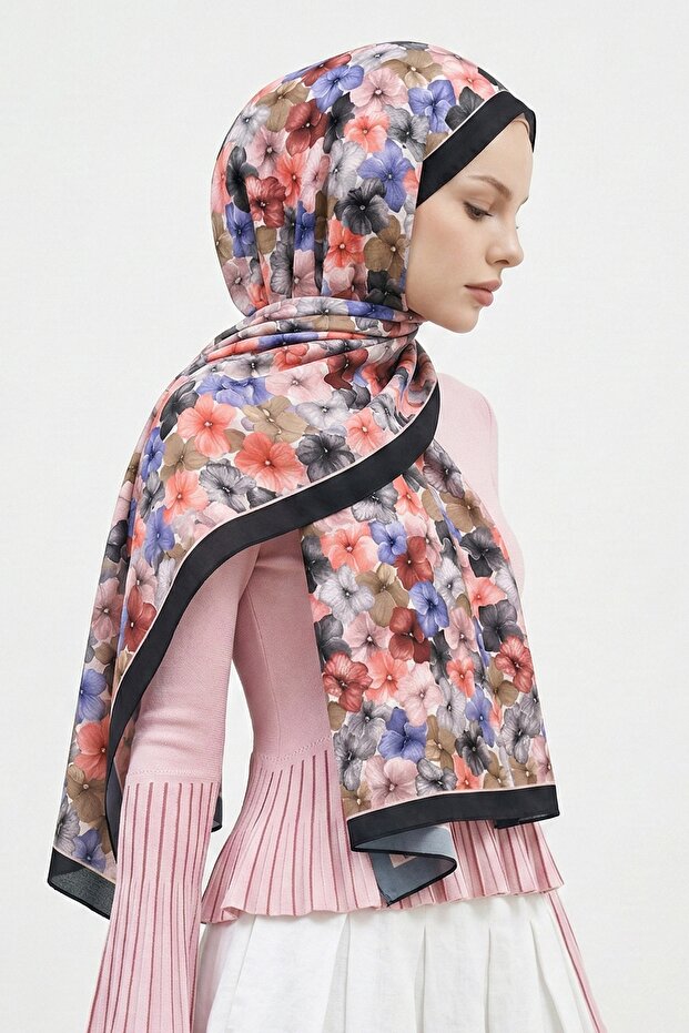 Bougainvillea Floral Navy Blue Soft Cotton Shawl