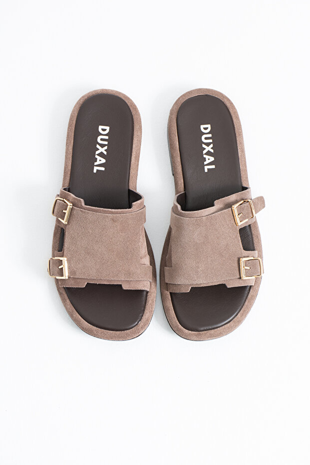 Leomaris Genuine Leather Soft Sole Pack Double Buckled Daily Slipper - Sandals