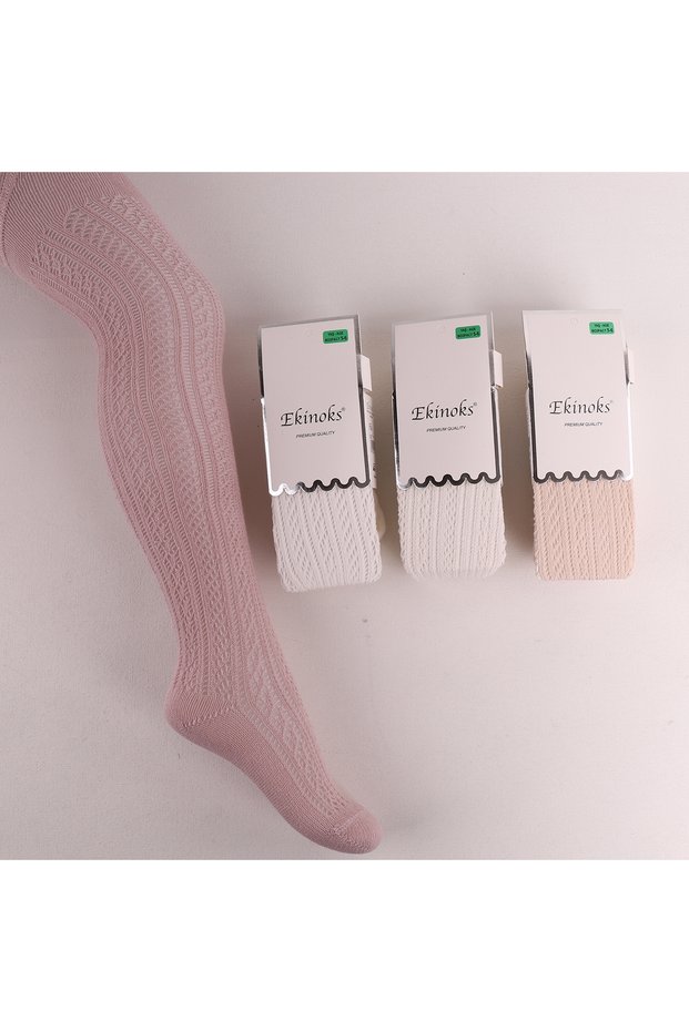 Girl's Fishnet Pantyhose 3-Piece Set (Cream White Pink)