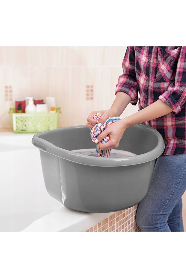 Plastic Laundry Bowl 30L Large Round Solid Gray - 2