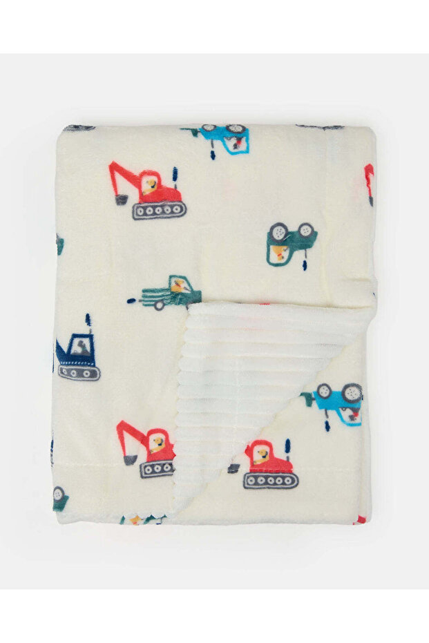 Baby Boys White Allover Print Flannel Blanket