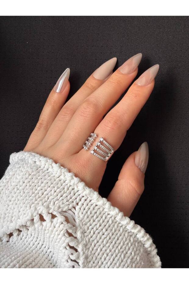 Glory Multi-Row Stone Adjustable Silver Ring - 1