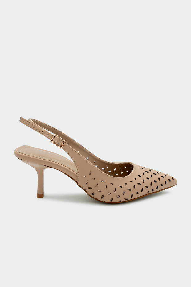 Punch Laser Cut Women's Nude Heeled Shoes