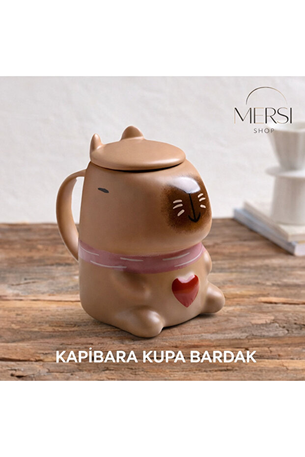 Capybara Mug – Ceramic Mug with Cute Animal Figure, Coffee and Tea Cup with Lid