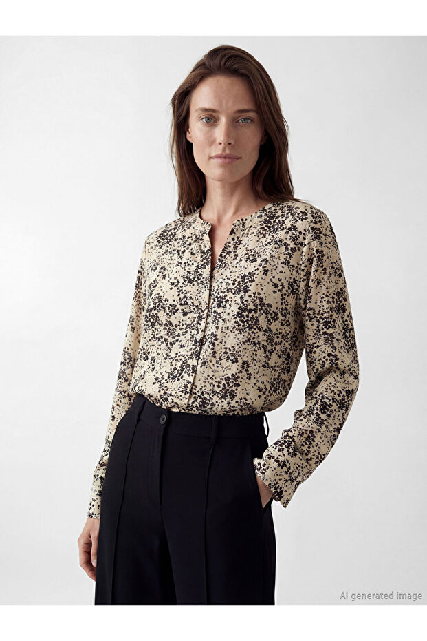 Lcw Grace Beige Collared Floral Blouse