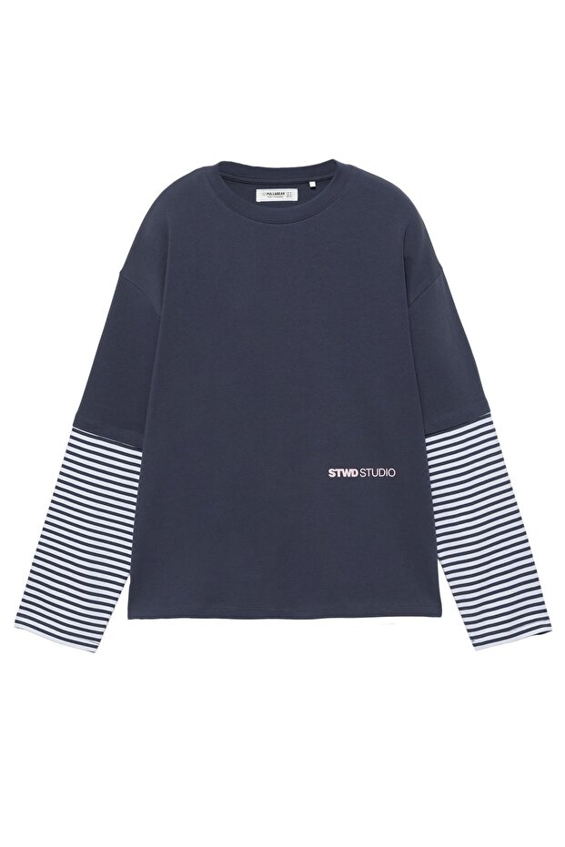 Çift kollu çizgili t-shirt - 4