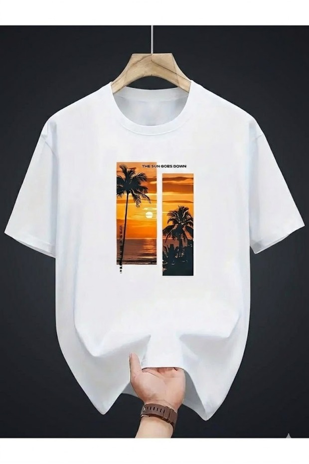 تي شيرت رجالي فضفاض من Sunset مطبوع مقاس كبير