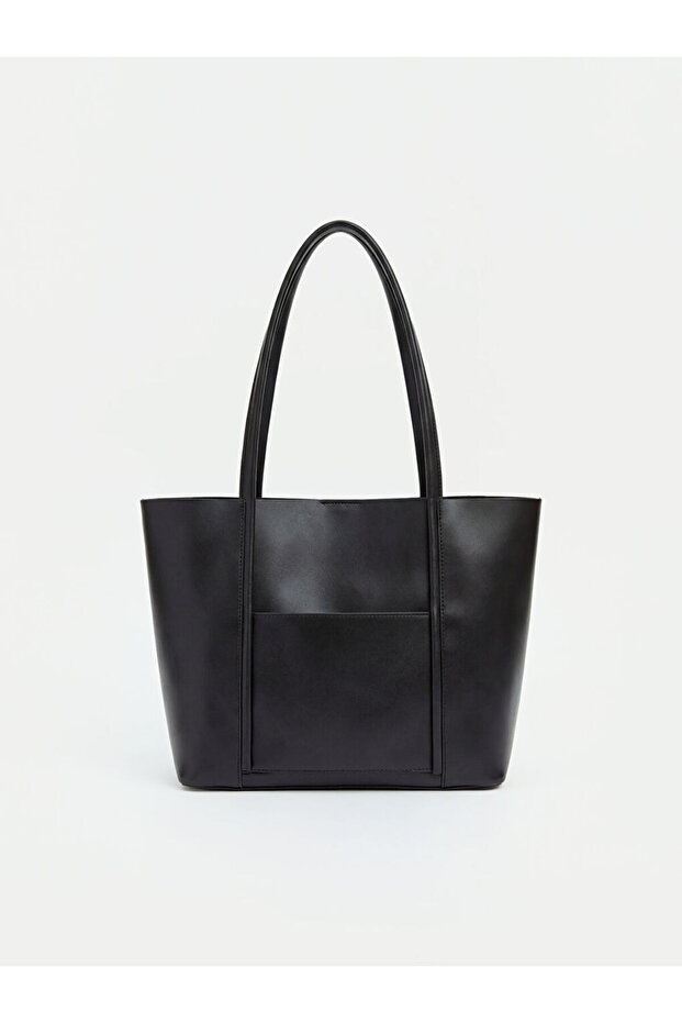 Black Leather-Look Women's Shoulder Bag and Clutch Bag