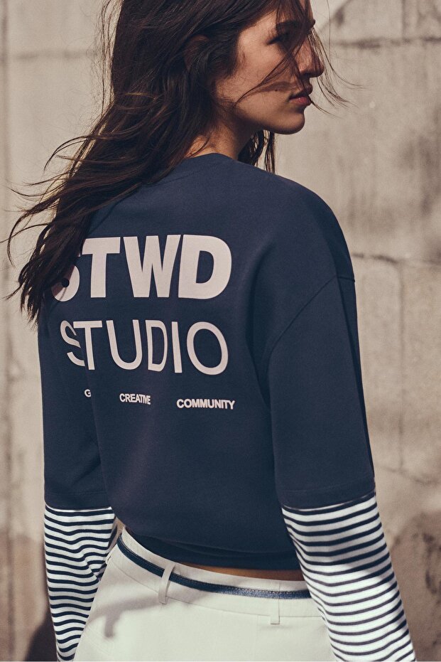 Çift kollu çizgili t-shirt - 1