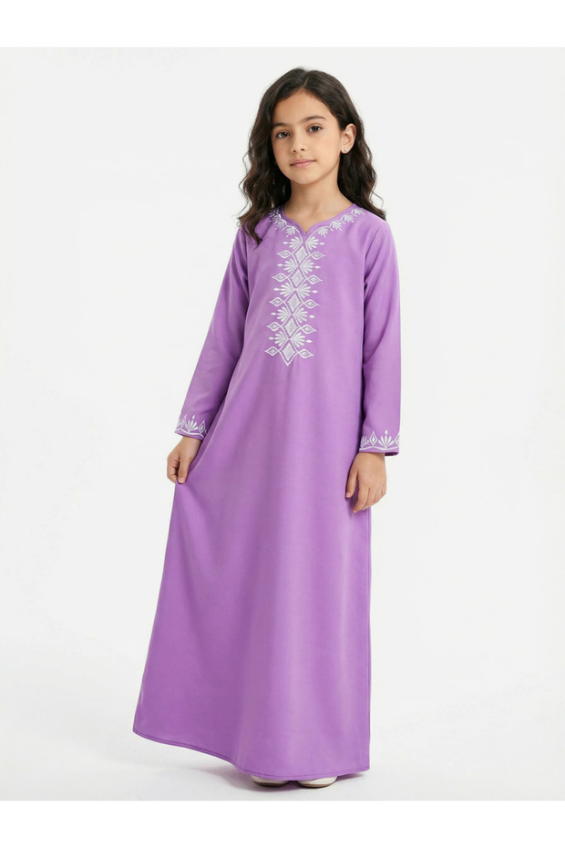 Girls Purple Embroidered Jalabiya