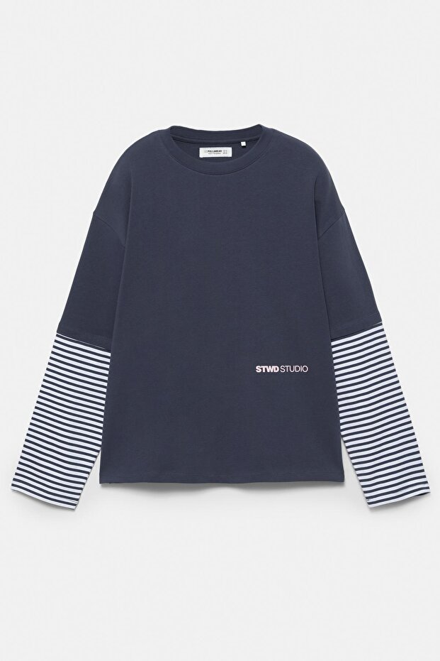 Çift kollu çizgili t-shirt - 7