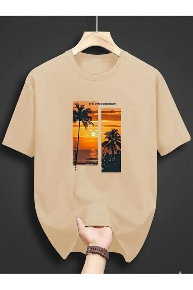 تي شيرت رجالي فضفاض من Sunset مطبوع مقاس كبير