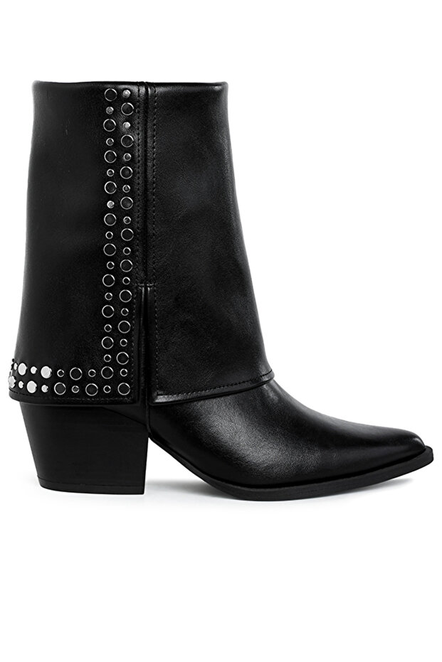 Women's Stud Embellished Foldover Boots in Black