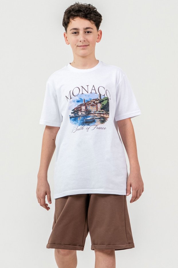 Ön Orta Printed Double-Legged Boy's Shorts - T-Shirt Set