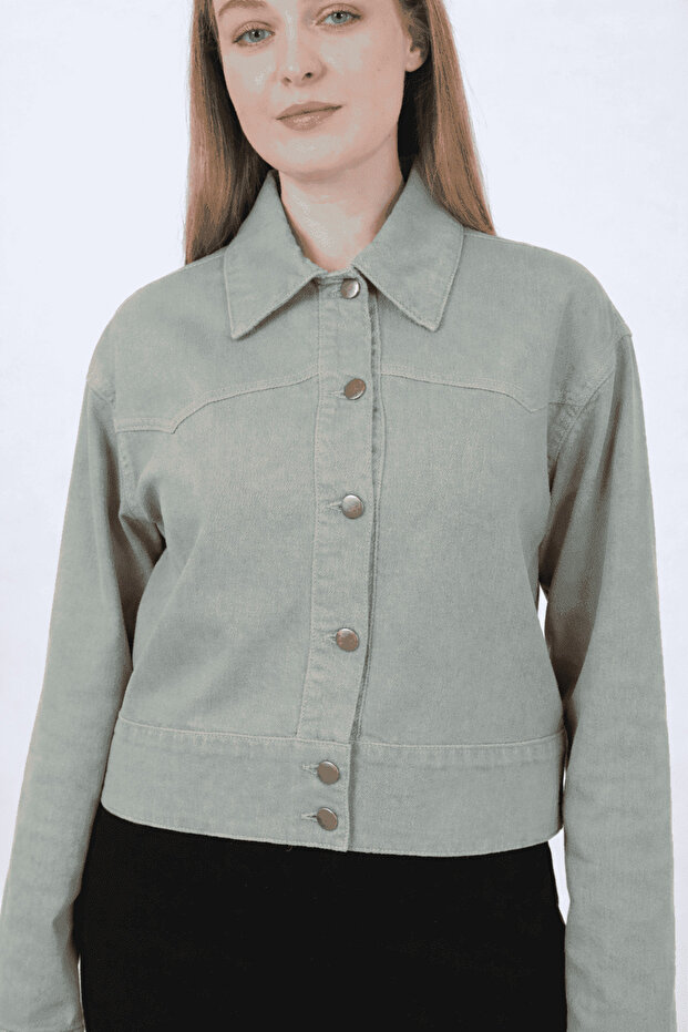 Buttoned Jean Jacket - Green - 3