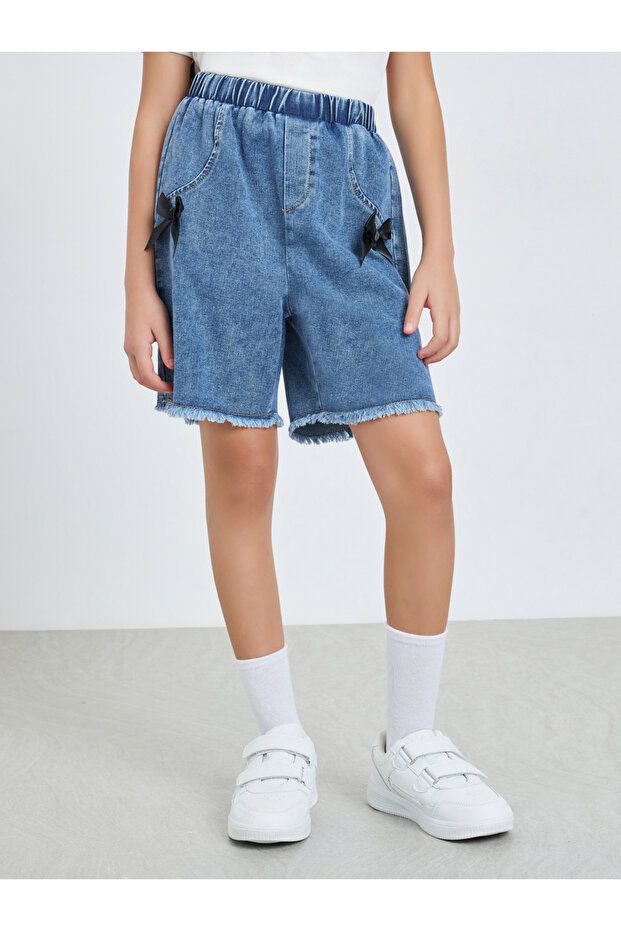 Girls Denim Shorts with Bow Detail