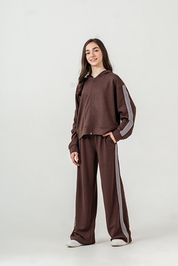 Top Left and Right Sleeves Striped Bottom Left and Right Striped Girls' Bottom Top Tracksuit Set