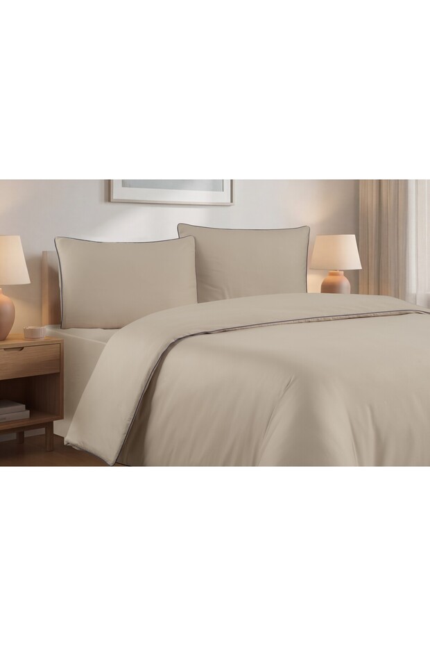 81 Thread 100% Cotton Satin Double Duvet Cover Set Milk Coffee Piping Bedding Set