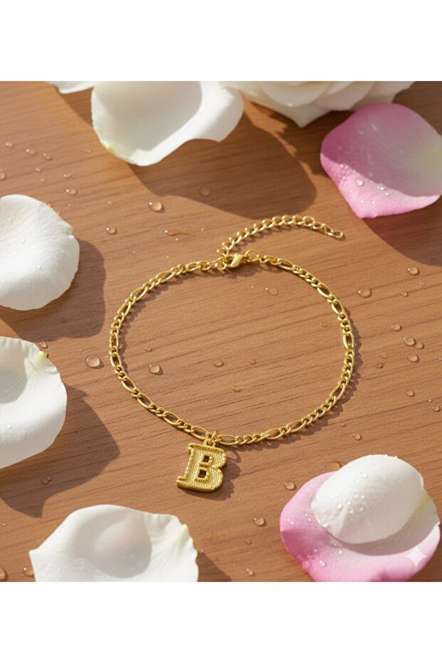 Gold Color Figaro Chain and Special Letter Design Women's Anklet