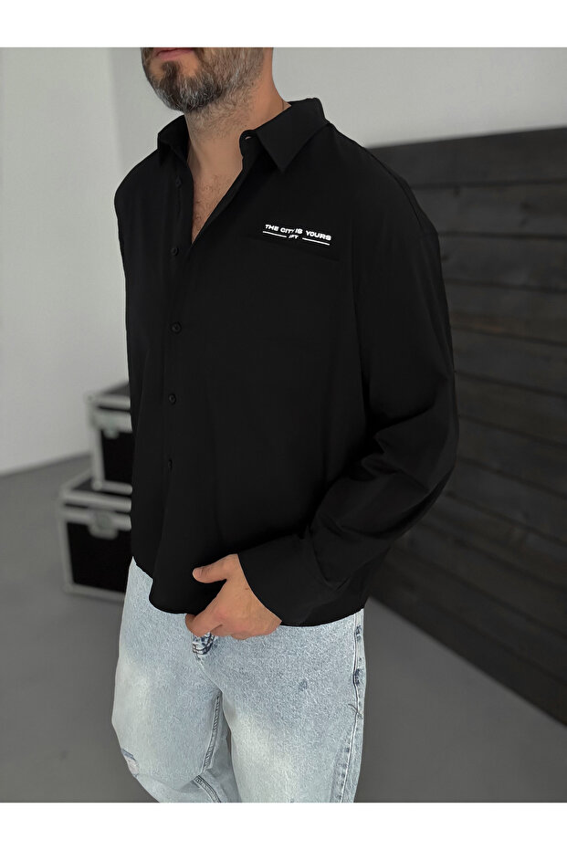 Siyah Baskılı Oversize Gömlek TW-1057 - 3