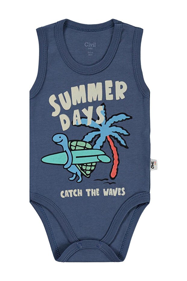 Summer Days Printed 0-3 Years Old Snap-On Badi - Blue 3-4 Years Old