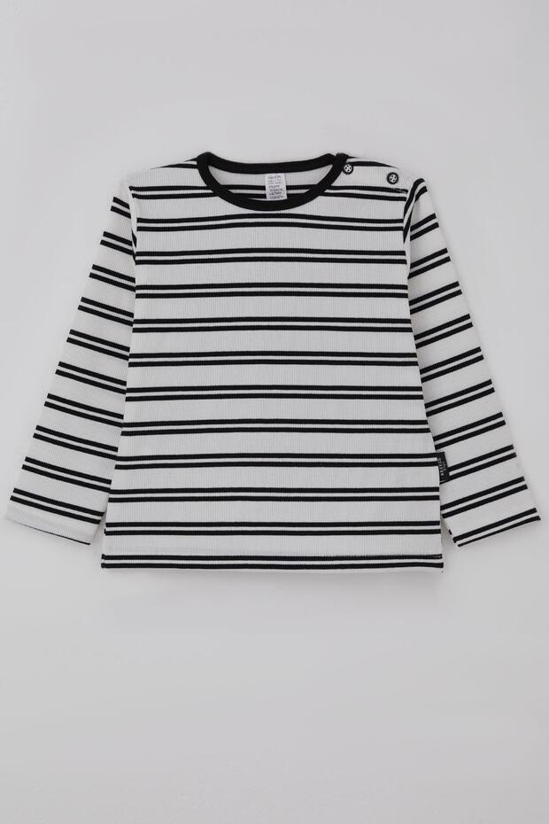 Baby Boy Long Sleeve T-Shirt Placket Striped 9 Months-3 Years, White