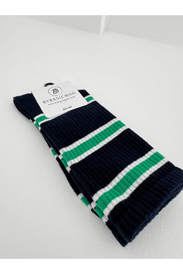 Navy Blue Three-Stripe Socks - 2