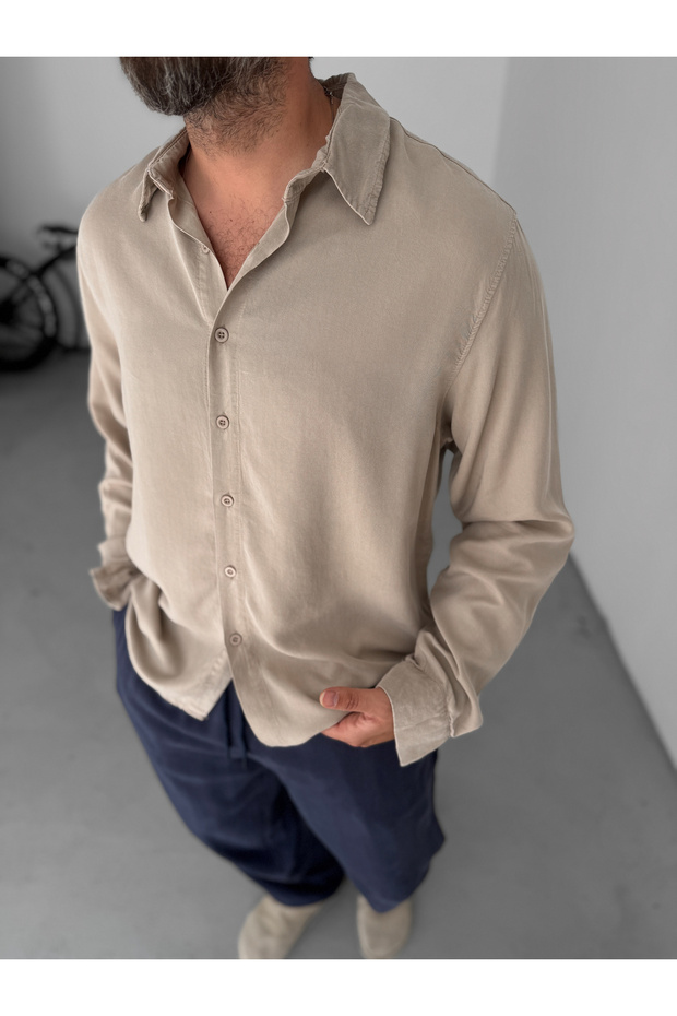 Beige Washed Basic Shirt Yp-5010 - 5