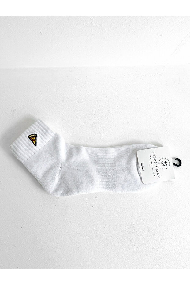 White Pizza Embroidered Half Socks - 1