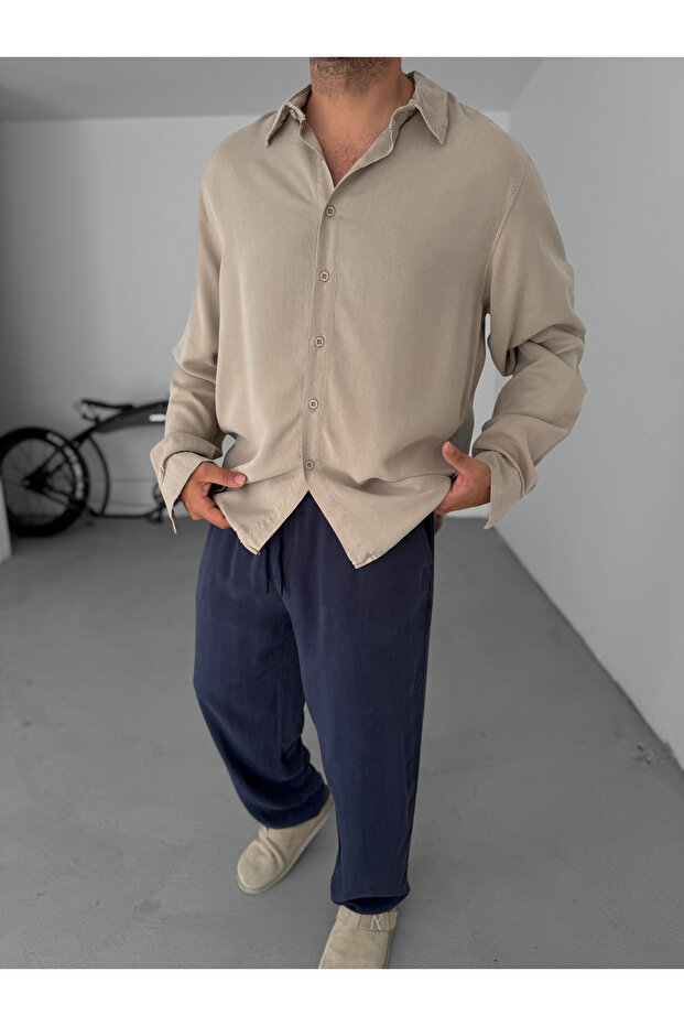 Beige Washed Basic Shirt Yp-5010 - 1