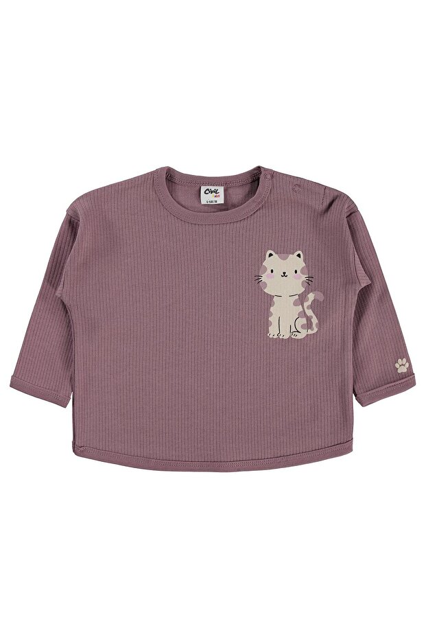 Sitting Cat Printed 6-18 Months Sweatshirt - Brown 6-9 Months