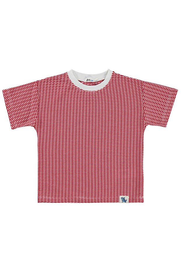 Horizontal Wave Pattern Striped T-Shirt for 2-5 Years Old - Red 5-6 Years Old